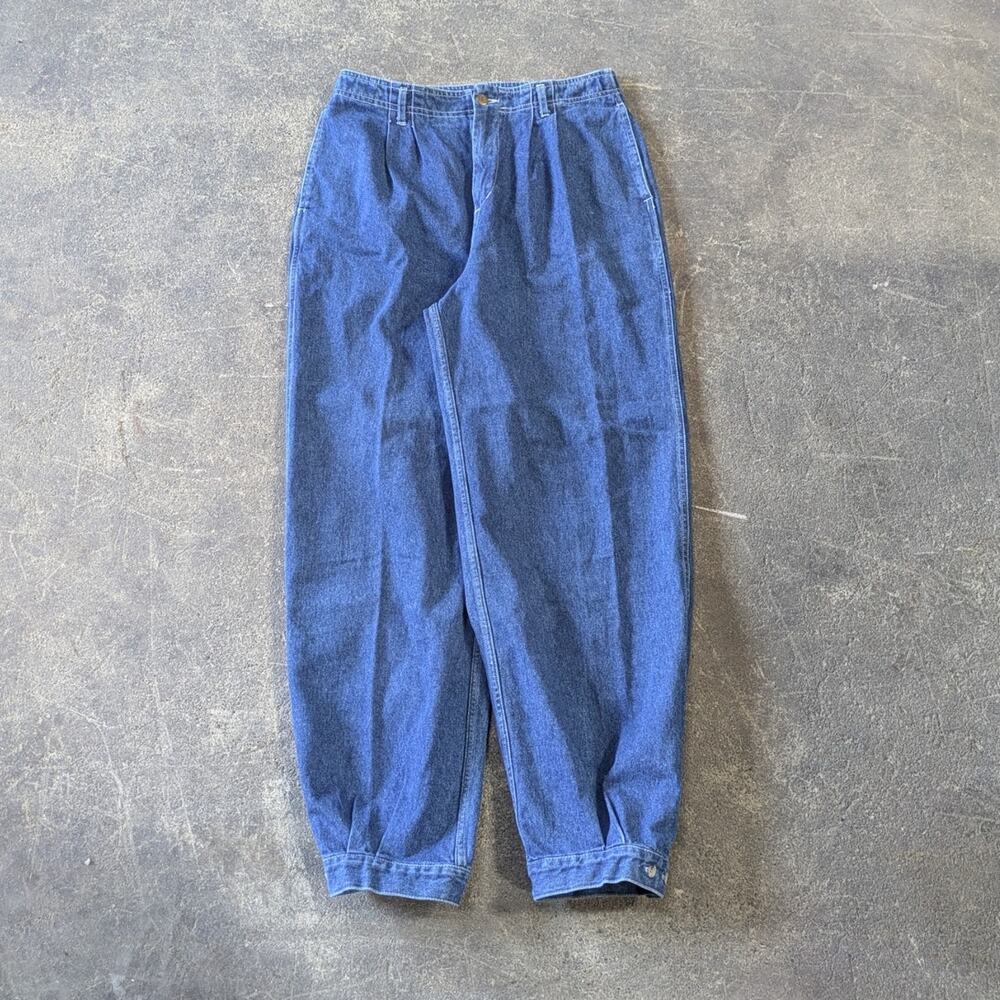 Vintage Gramicci Pleated Baggy Jeans Women's 14 Blue Button Ankle 80s Barrel